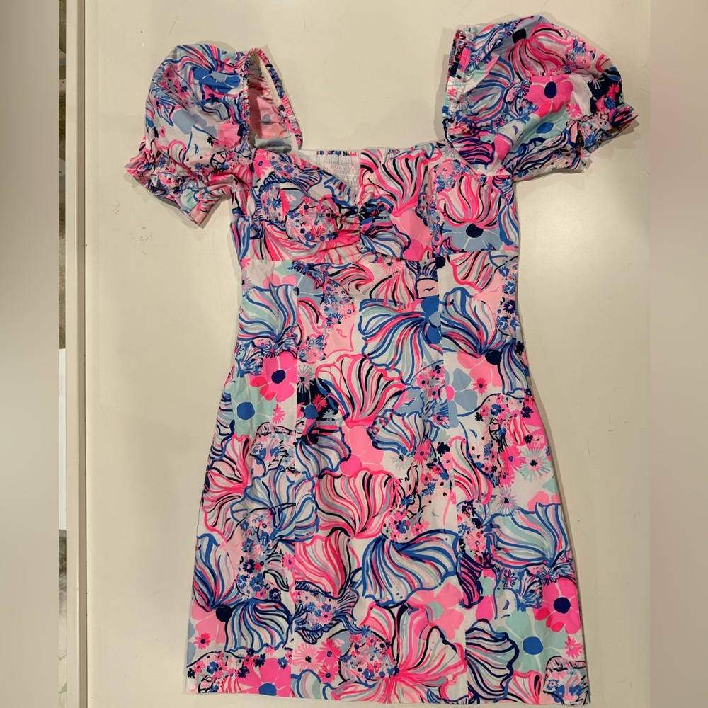 Lilly Pulitzer Keisha Prosecco Pink Make A Splash Puff Sleeve Stretch Dress